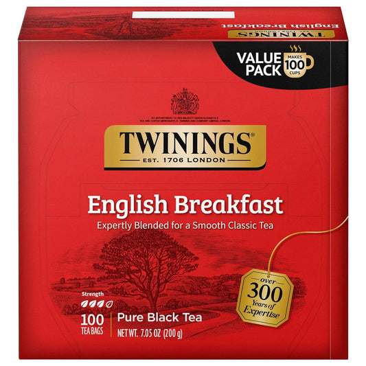 Twinings English Breakfast Black Tea Individually Wrapped Bags, 100 Count (Pack of 1), Smooth, Flavourful, and Robust, Caffeinated, Enjoy Hot or Iced | Packaging May Vary