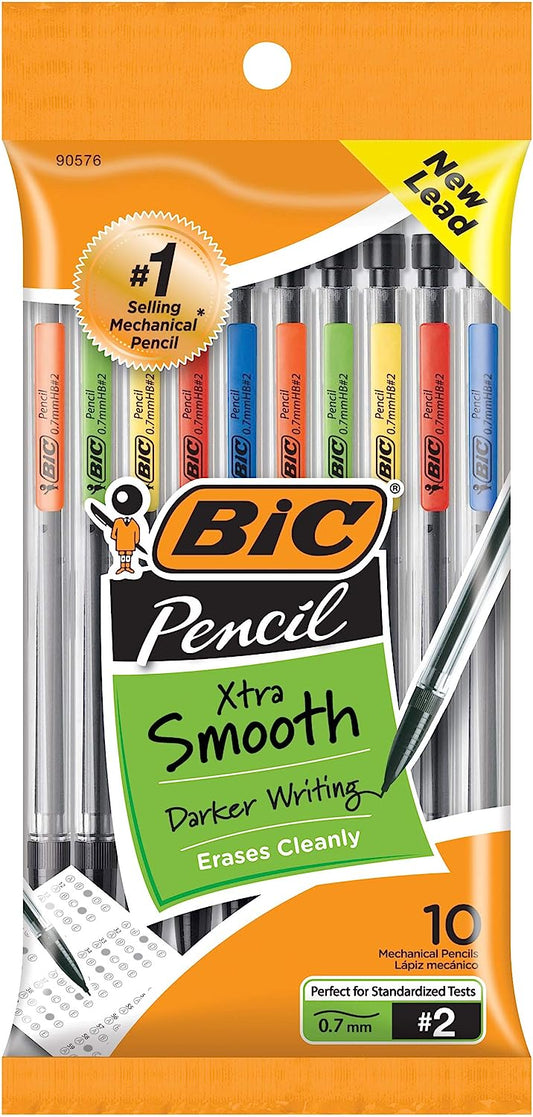 BIC Xtra-Smooth Mechanical Pencils With Erasers, Medium Point (0.7mm), 10-Count Pack, Mechanical Pencils for School or Office Supplies (MPP101-BLK)