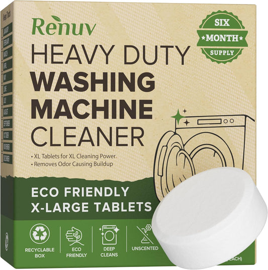 Heavy Duty Washing Machine Cleaner Descaler Tablets - Deep Cleaning for Front Load, Top Load Washer, HE (6 XL Tablets - 6 Months Supply)