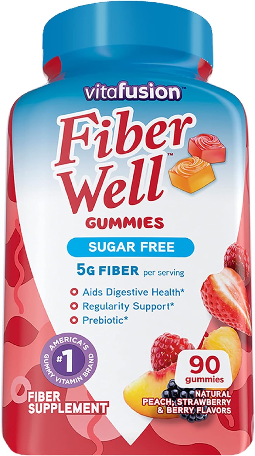 Vitafusion Fiber Well Sugar Free Fiber Supplement, Peach, Strawberry And Blackberry Flavored Supplements, 90 Count