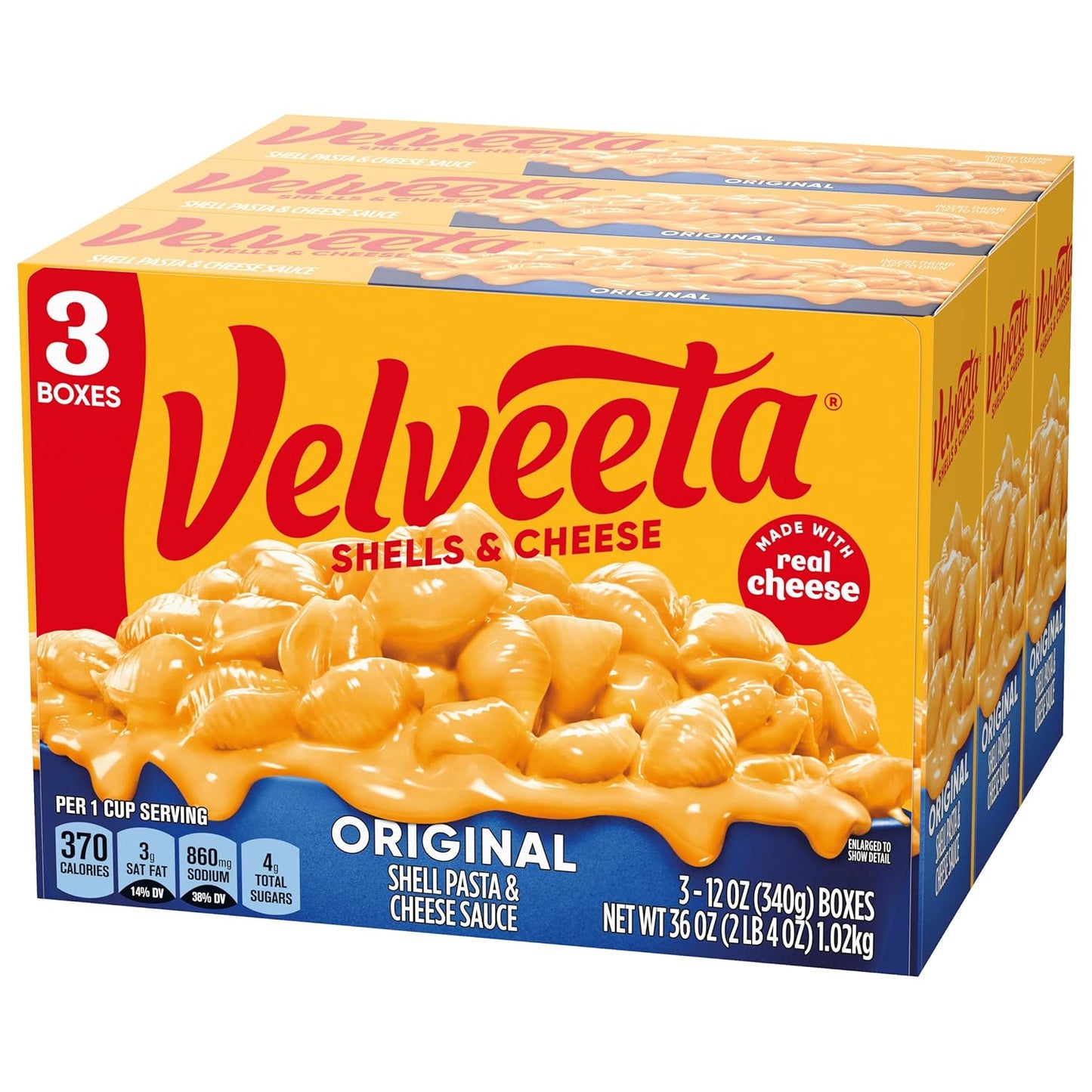 Velveeta Shells & Cheese Original Shell Pasta & Cheese Sauce Meal (3 ct Pack, 12 oz Boxes)