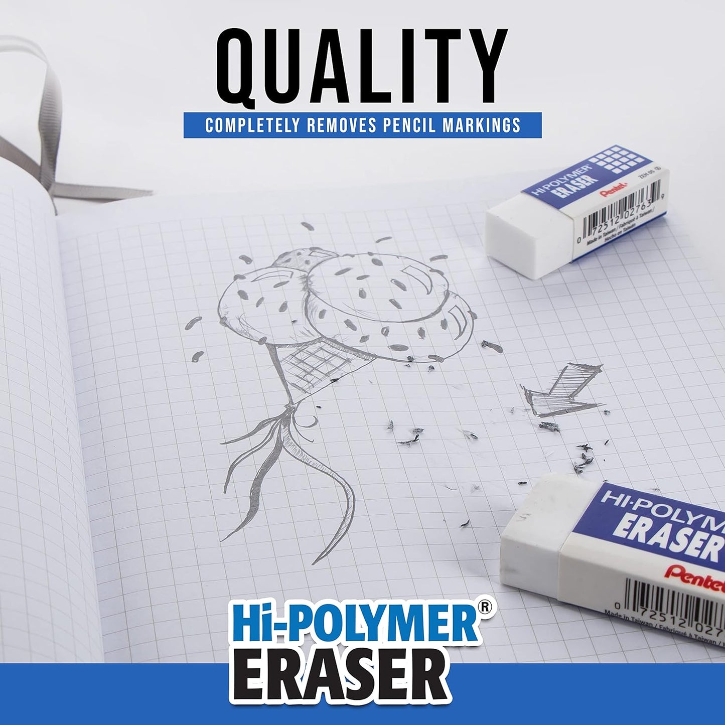 Pentel Hi-Polymer Block Eraser, Large, White, Pack of 10 Erasers (ZEH10PC10)