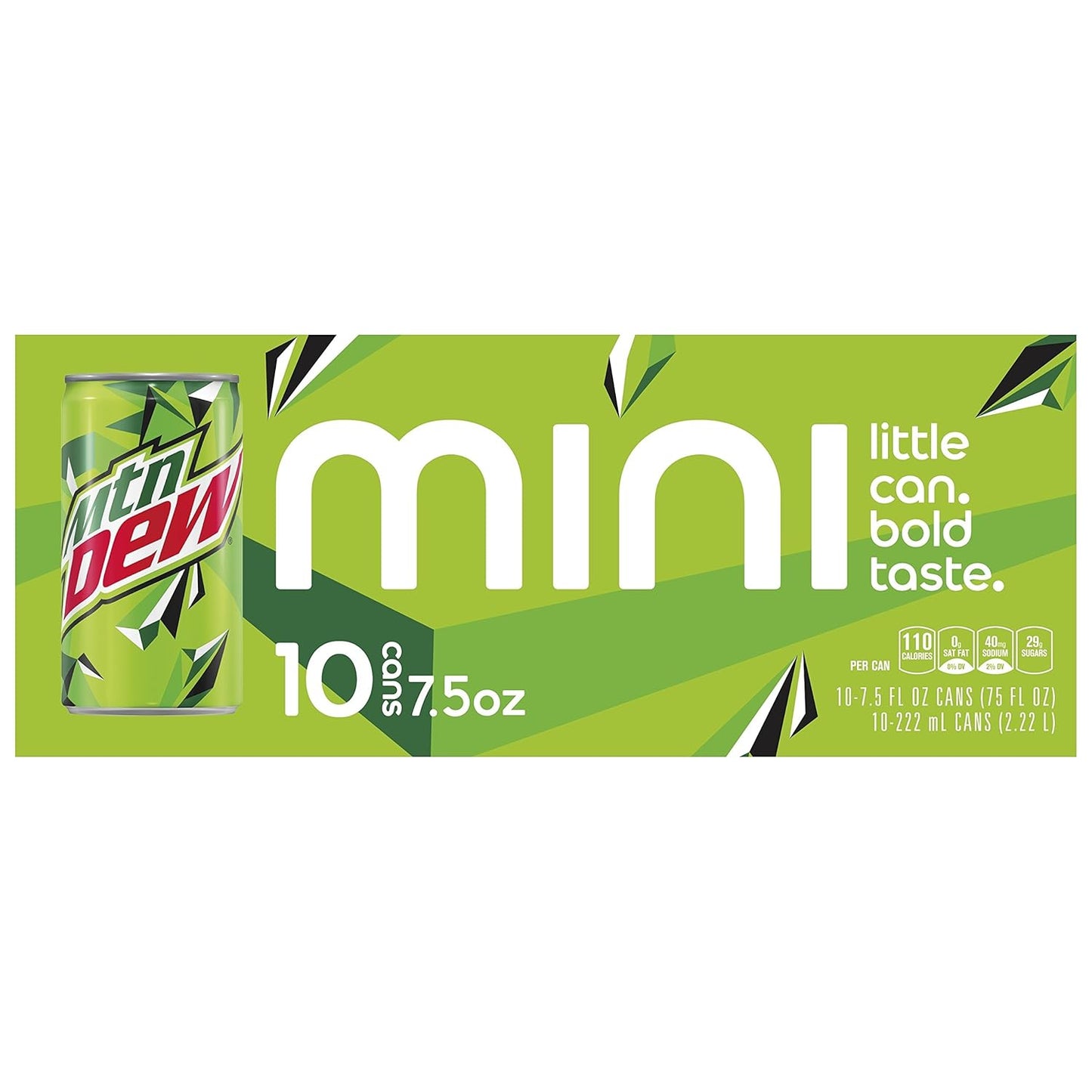 Mountain Dew Soda, Mini Cans, 7.5 Fl Oz (Two packs of 10)