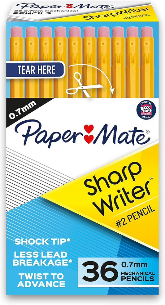 Paper Mate SharpWriter Mechanical Pencils | 0.7 mm #2 Pencil | Pencils for School Supplies, Yellow, 36 Count