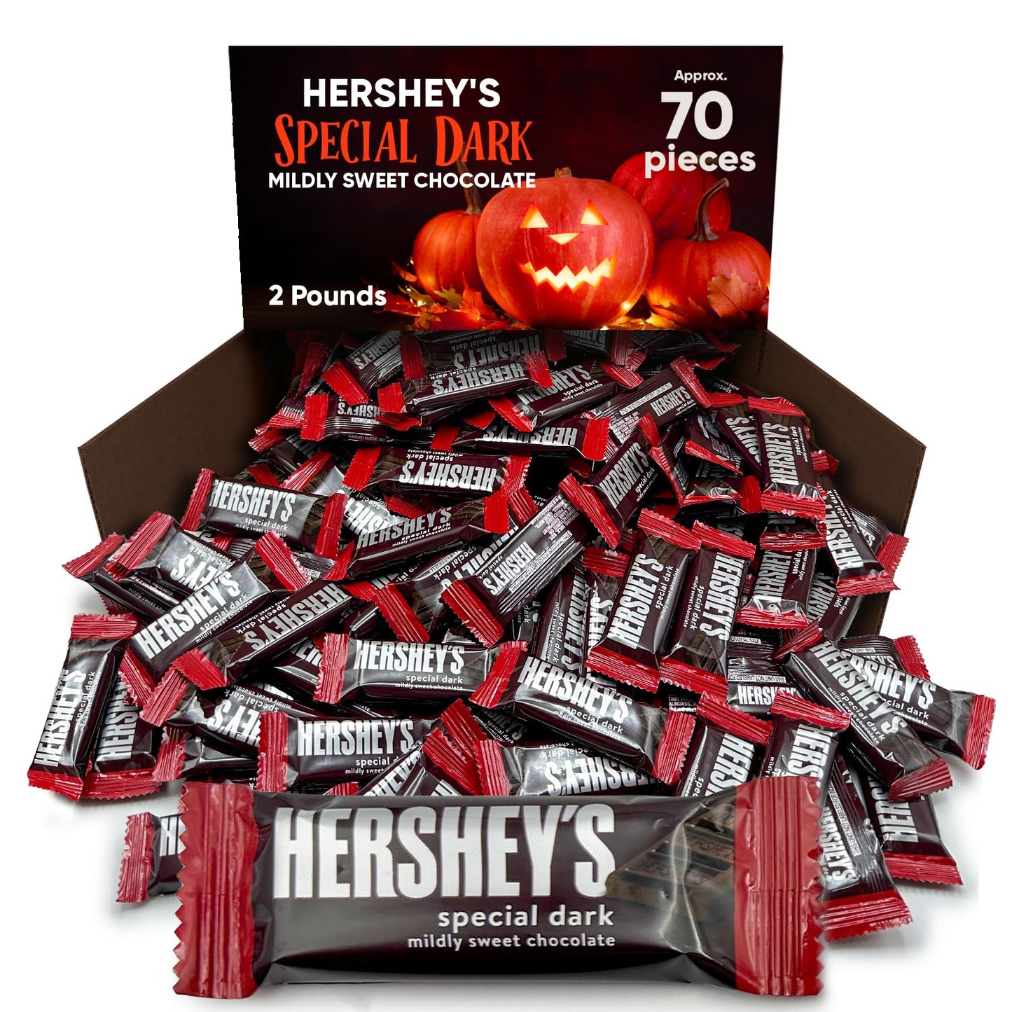 Hershys Special Dark Mildly Sweet Chocolate - 2 Pounds Approx 70 Halloween Candy Bulk Individually Wrapped - Dark Chocolate Hershys Snack Size Candy Bars - Halloween Treats for Sharing With Family and Friends