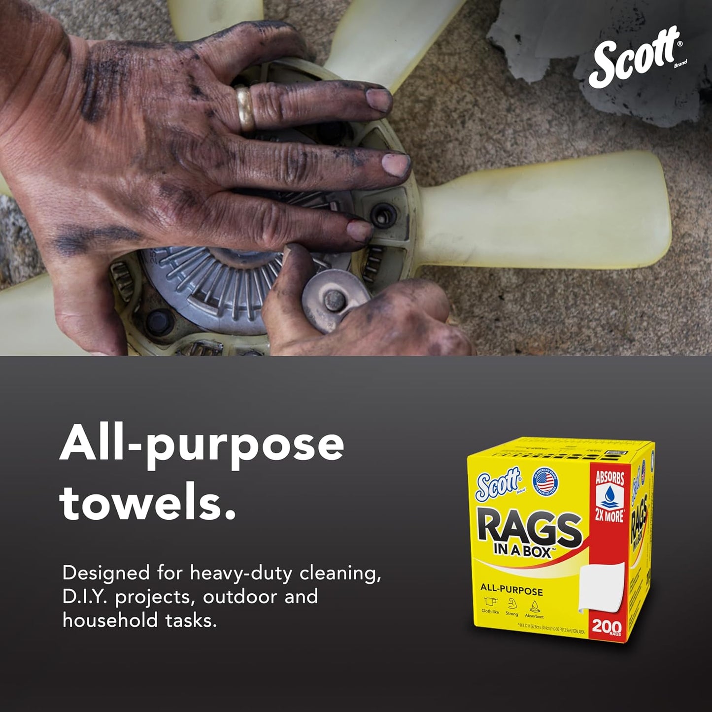 Scott® Rags In A Box™ (75260), White, 200 Shop Towels/Box, 8 Boxes/Case, 1,600 Towels/Case