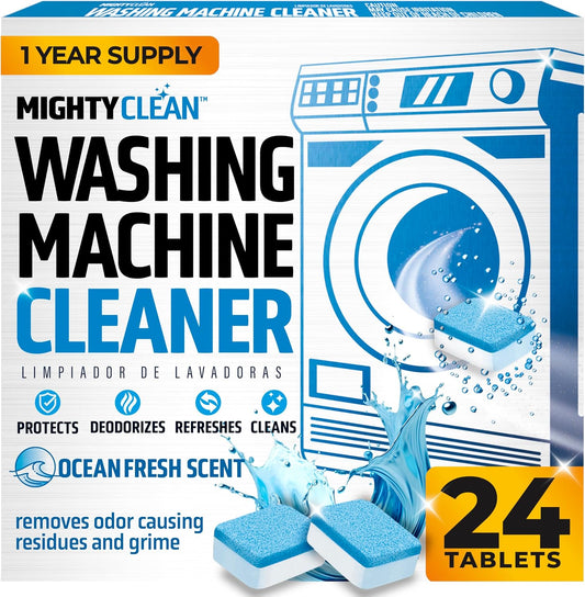 Washing Machine Cleaner Tablets 24 Pack - 1 Year Supply Washer Machine Cleaner Tablets, Septic Safe Washing Machine Cleaning Tablets, Washer Cleaner Tablets, Works with All Washers Including HE