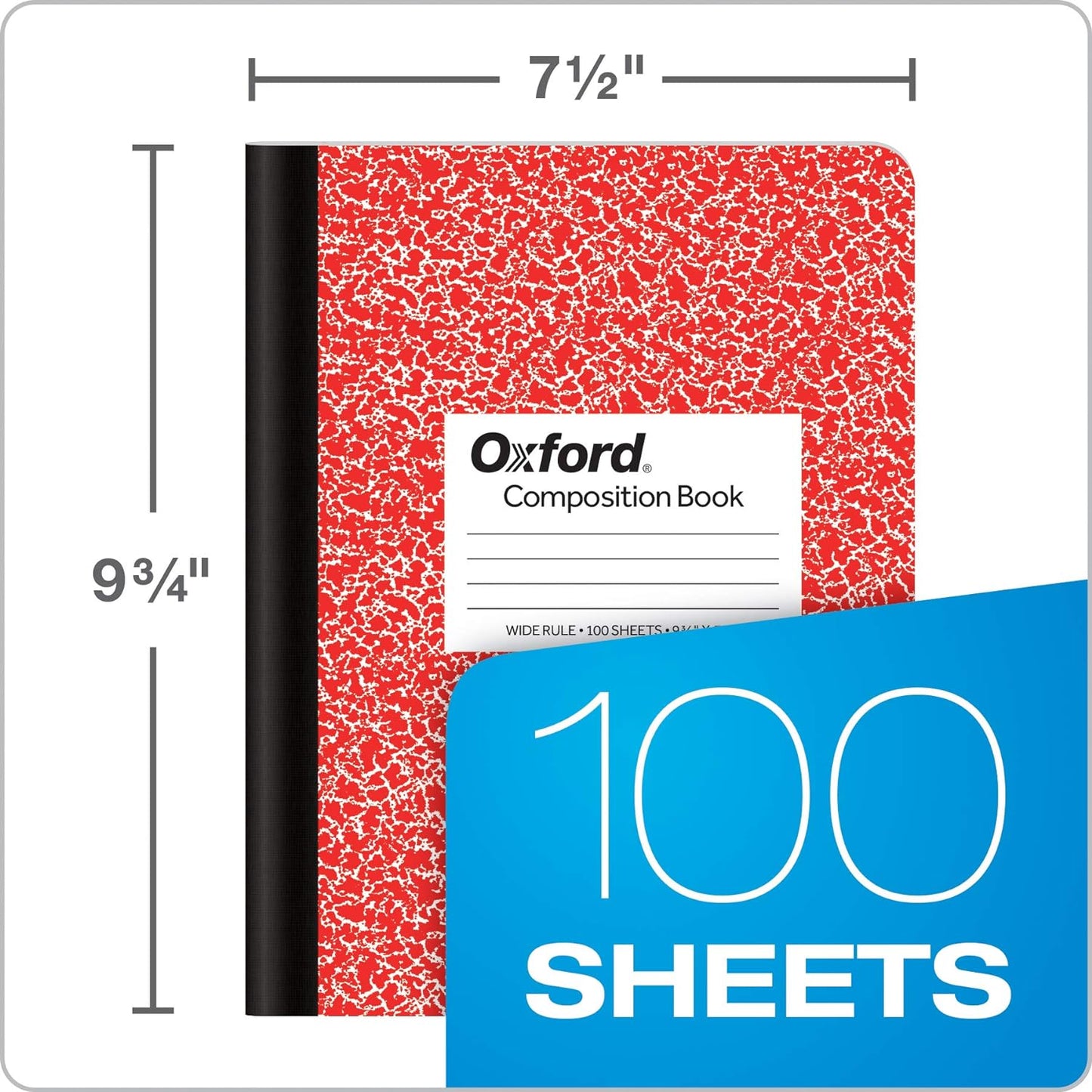 Oxford Composition Notebook 6 Pack, School Supplies, Notebooks for School, Wide Ruled Paper. 9-3/4 x 7-1/2 Inches, 100 Sheets, Assorted Marble Covers, 2 Each: Blue, Green, Red (63762)