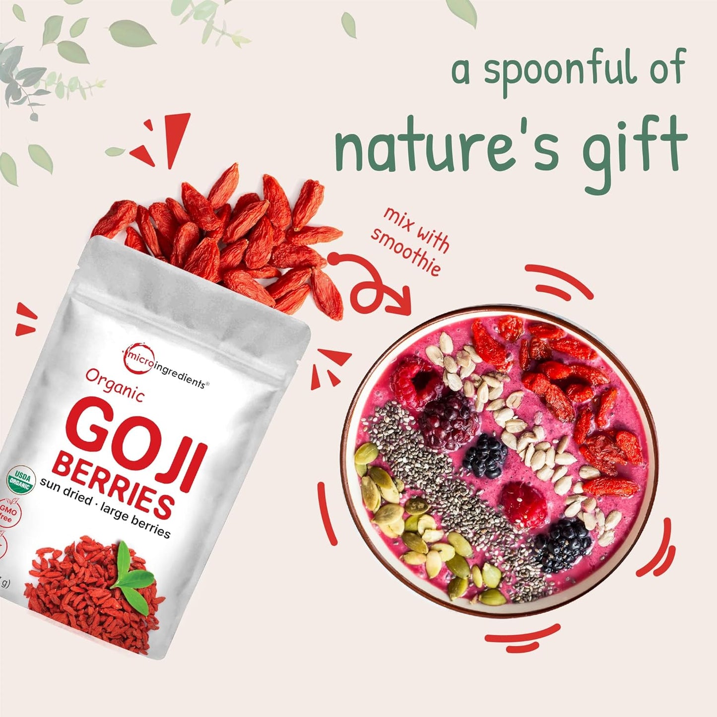 Organic Goji Berries, 32 Ounces | 100% Natural Sun-Dried Whole Fruit | Sulfate & Additive Free | Large Berry Form, Great Flavor for Drinks, Snacks, & Beverages | Non-GMO & Vegan