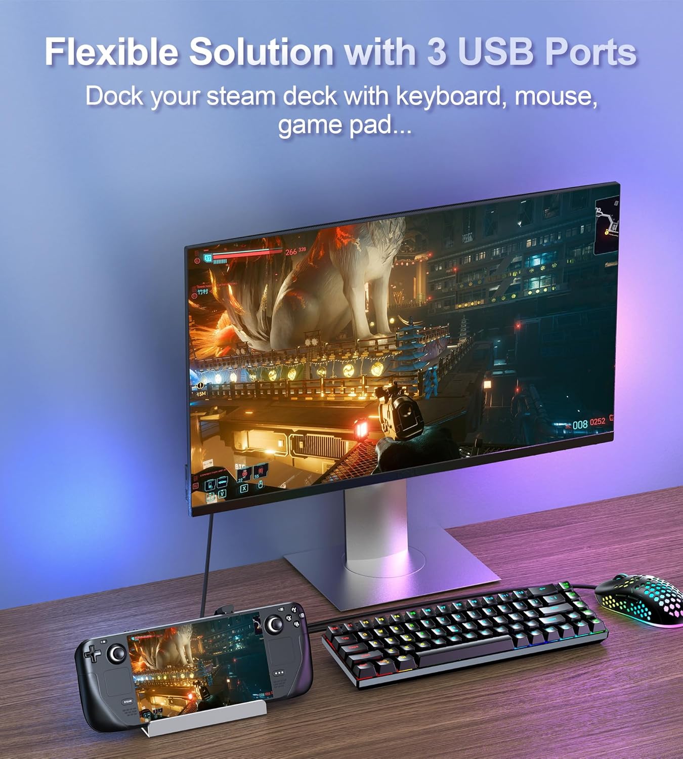 Docking Station for Steam Deck/ROG Ally, 5-in-1 Steam Deck Dock Stand with HDMI 2.0 4K@60Hz, 3 USB-A and 100W Full Speed Charging USB-C PD Port Compatible with Valve Stream Deck/ROG Alloy Accessories