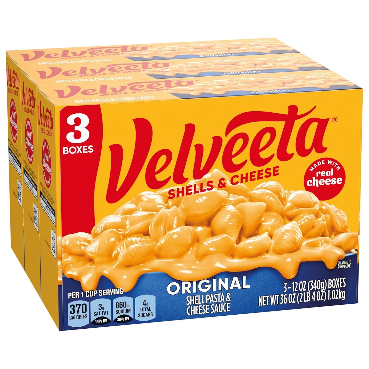 Velveeta Shells & Cheese Original Shell Pasta & Cheese Sauce Meal (3 ct Pack, 12 oz Boxes)