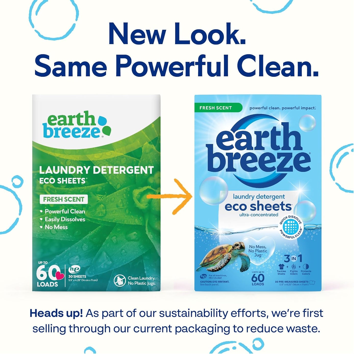 Earth Breeze Laundry Detergent Sheets Fresh Scent - 60 Loads No Plastic Jug Concentrated Laundry Detergent 30 Sheets