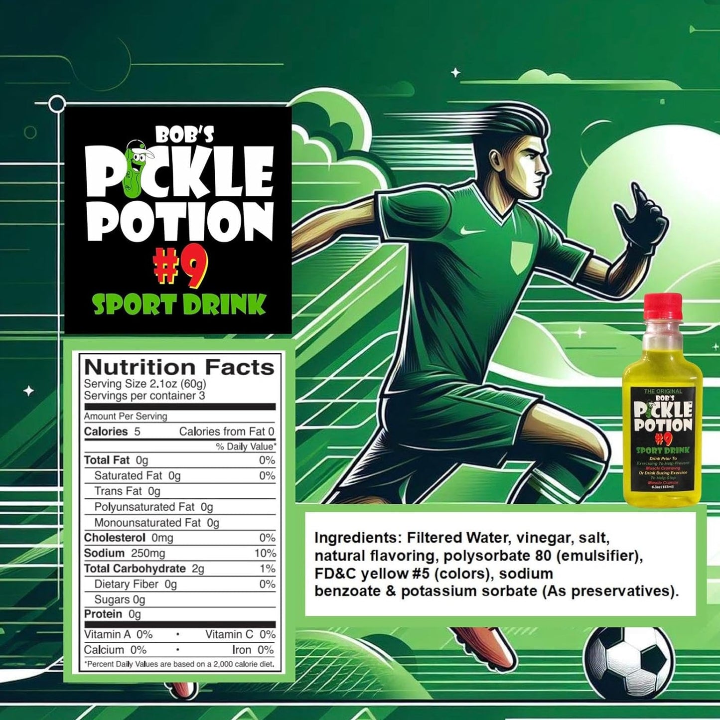 Bob's Pickle Potion #9 - Electrolyte Pickle Shot - Rehydration & Cramp Relief - Sports Drink Shot Zero Caffeine & Gluten-Free - 6.3 oz (Pack of 18)