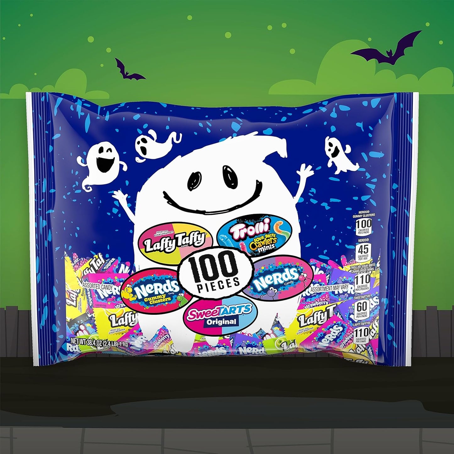 Ghost Goodies Halloween Candy Mixed Bag, SweeTARTS, Nerds, Trolli, Laffy Taffy, 100 count