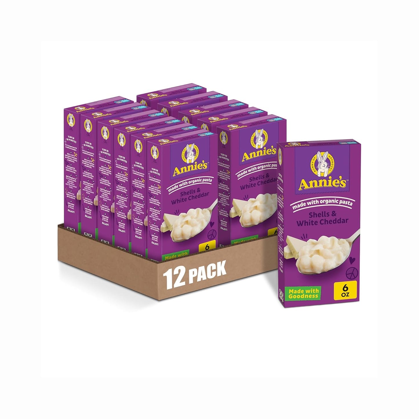 Annie’s White Cheddar Shells Macaroni & Cheese Dinner with Organic Pasta, Kids Mac & Cheese Dinner, 6 OZ (Pack of 12)