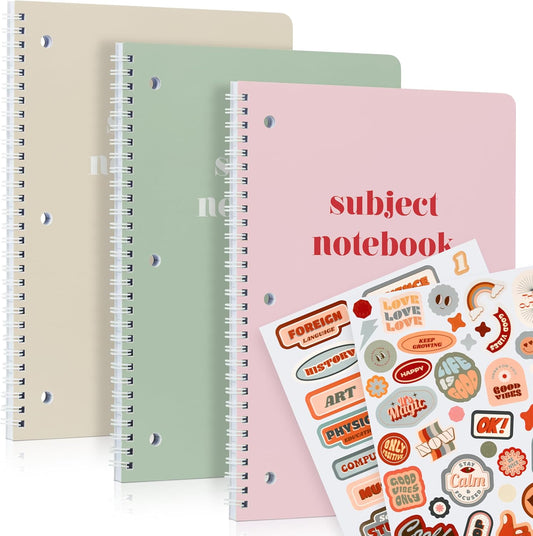 ZICOTO Aesthetic Spiral Subject Notebook Set of 3 For School or College - The Perfect 8" x 10.5" College Ruled Notebook with Premium Paper - Cute Student Supplies to Stay Organized at School