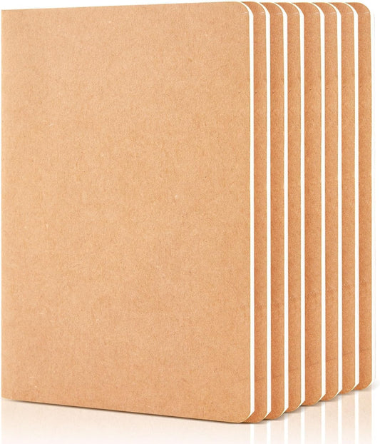 feela 8 Pack Unlined Kraft Paper Notebooks, Blank Journal Note Pad for Drawing Writing, Small Sketchbook Travel Journal Bulk for Women Kids Students Office School Supplies, A5, 60 Pages, 8.3” X 5.5”