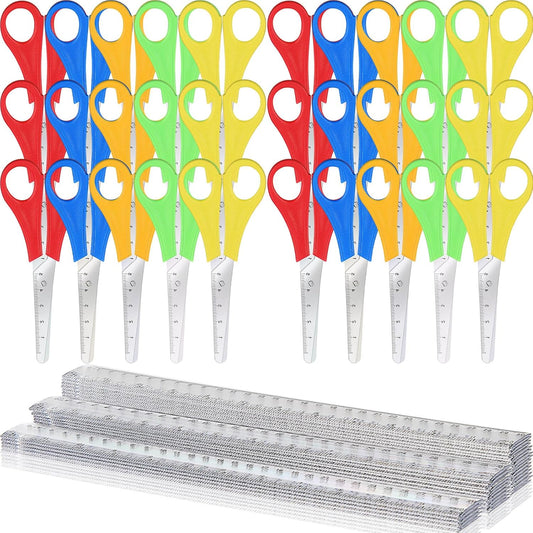 60 Pcs School Supplies Kit Bulk Includes 30 Pcs Safety Blunt Tip Student Scissors 30 Pcs 12 Inch Plastic Rulers Back to School Supply for Student Classroom Office(Clear)