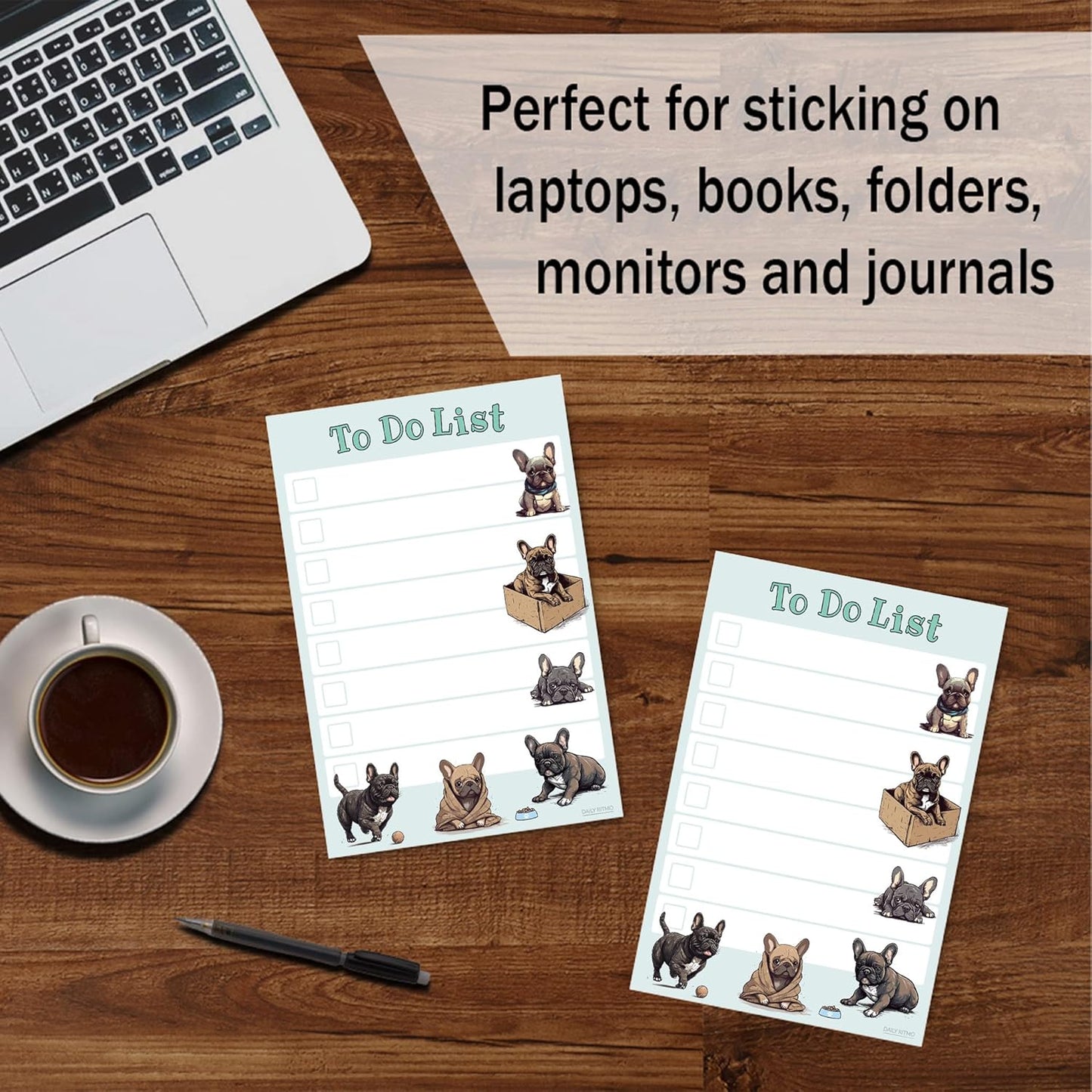 French Bulldog Puppies Sticky to Do List Notepad - Kawaii Dog Sticky Notes Stationary School Supplies for Frenchie Mom | French Bulldog Gifts for Frenchie Lovers | 4" x 6" 50 Pages