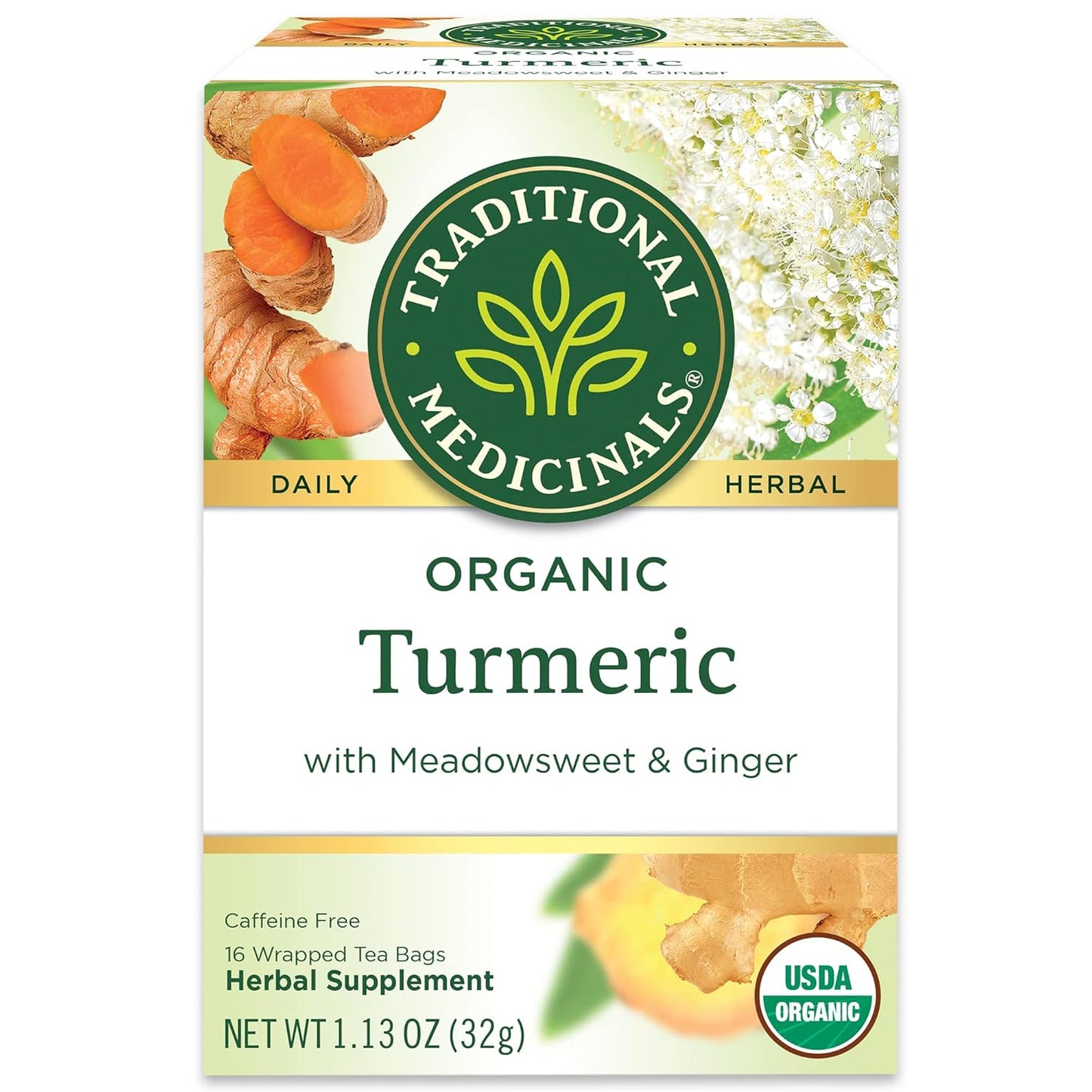 Traditional Medicinals Tea, Organic Turmeric w/Meadowsweet & Ginger, Supports a Healthy Response to Inflammation, 16 Tea Bags