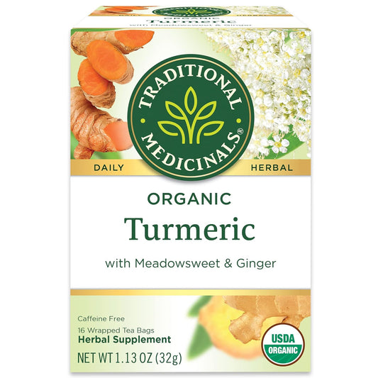 Traditional Medicinals Tea, Organic Turmeric w/Meadowsweet & Ginger, Supports a Healthy Response to Inflammation, 16 Tea Bags