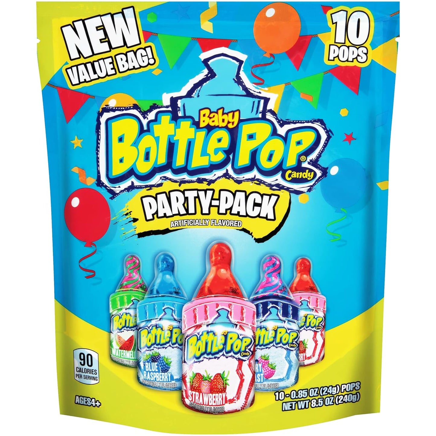 Baby Bottle Pop Halloween Bulk Candy Lollipops 10 Ct - Individually Wrapped Hard Candy w/ Powdered Sugar Dip in Assorted Fruity Flavors - Fun Candy For Kids, Party Favors, Trick Or Treat Goodie Bags