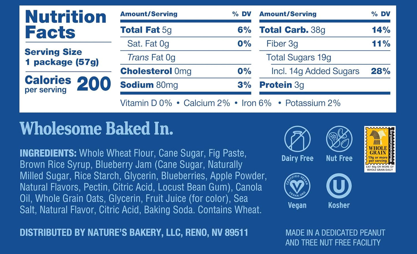 Nature's Bakery Whole Wheat Fig Bars, Blueberry, Real Fruit, Vegan, Non-GMO, Snack bar, Twin packs- 12 count