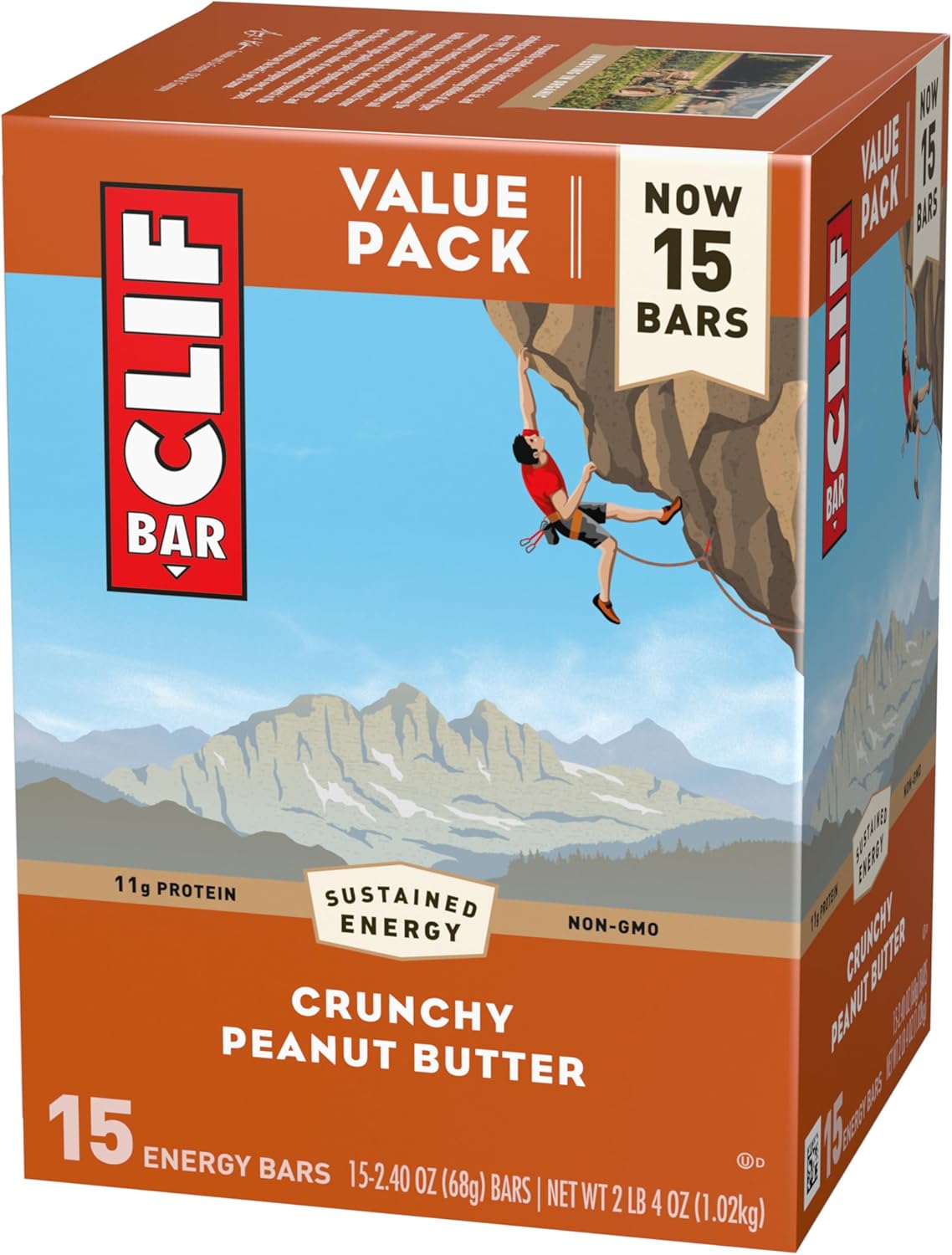 CLIF BAR - Crunchy Peanut Butter - Made with Organic Oats - 11g Protein - Non-GMO - Plant Based - Energy Bars - 2.4 oz. (15 Pack)