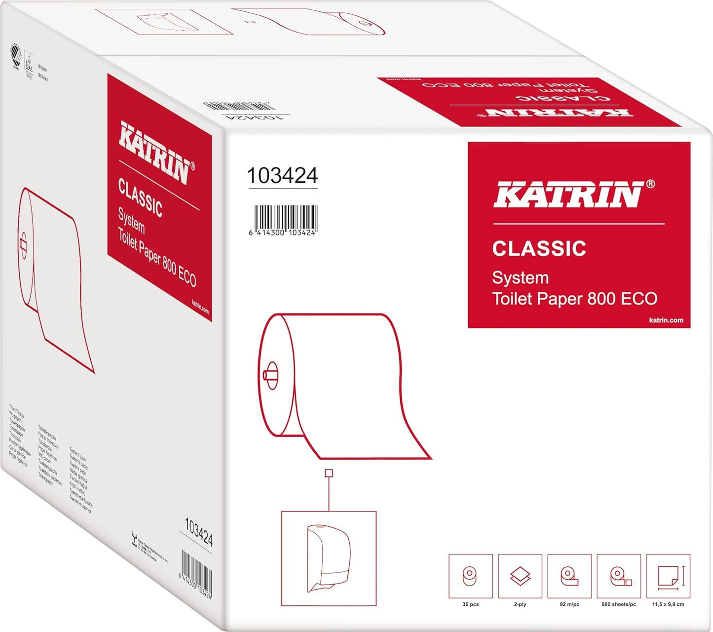 Katrin 103424 Classic System Toilet ECO paper, 100% recycled fibre (Pack of 36)