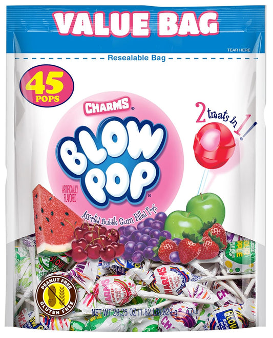 Charms Blow Pops, Assorted Flavors, 45 Count - 29.25 Ounce Bag (Packaging may vary)