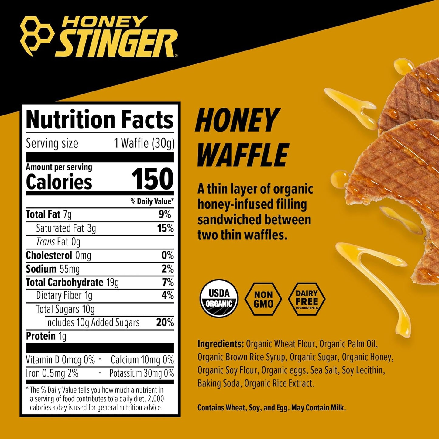 Honey Stinger Organic Honey Waffle, Energy Stroopwafel for Exercise, Endurance and Performance, Sports Nutrition for Home & Gym, Pre & During Workout, Box of 16 Waffles, 16.96 Ounce (Pack of 16)