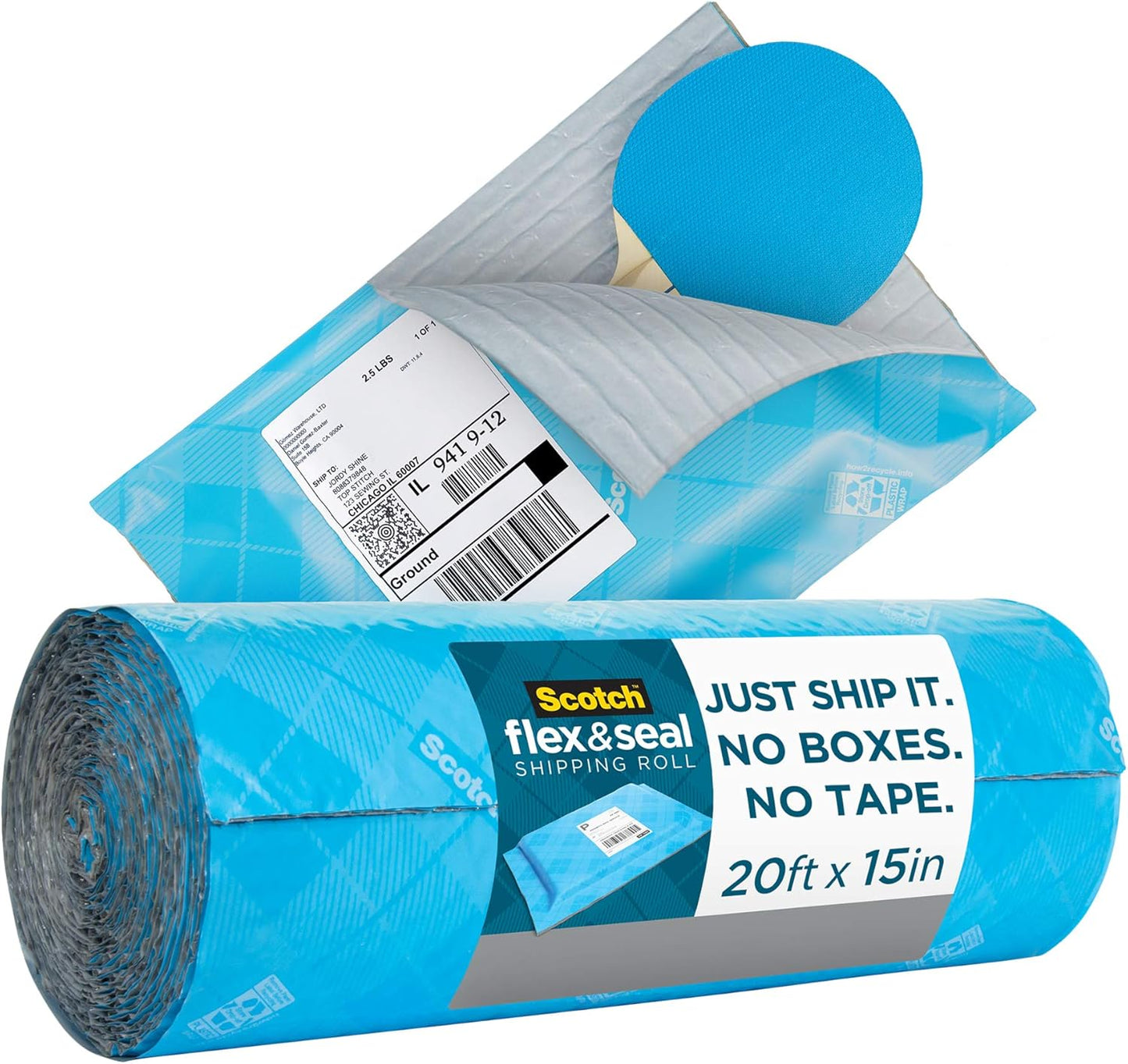 Scotch Flex and Seal Shipping Roll, 20 Ft x 15 in, Just Ship It, No Boxes, No Tape, Easy Packaging Alternative to Poly Mailers, Shipping Bags, Bubble Mailers, Padded Envelopes, Boxes (FS-1520)