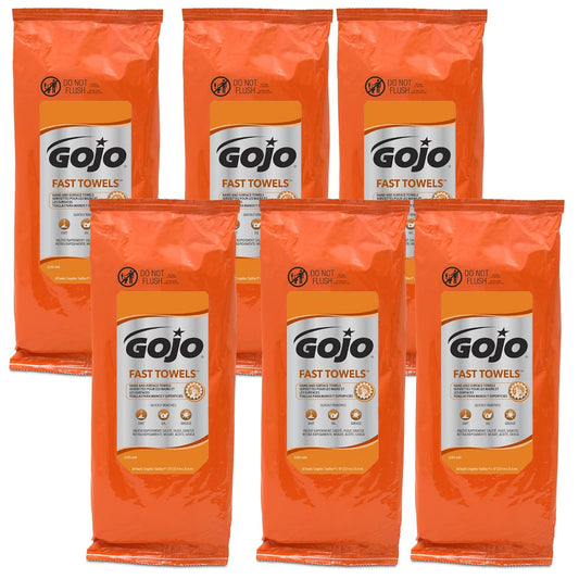 GOJO FAST TOWELS, Fresh Citrus Scent, 60 Count Large Multi-Purpose Wet Towels Portable Resealable Pack (Pack of 6) - 6285-06