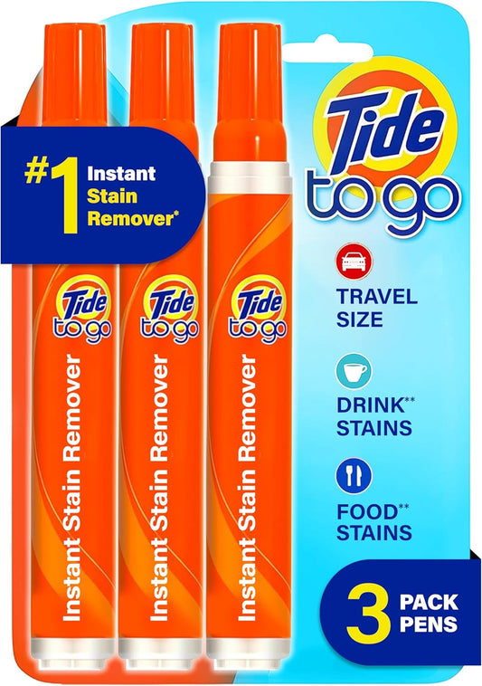 Tide Pen Stain Remover for Clothes, Tide To Go Pen, Instant Stain Remover Pen & Spot Cleaner, Portable & Travel-Friendly, Works on Food & Drink Stains, Fits in Purses & Bags, 3 Count (Pack of 1)