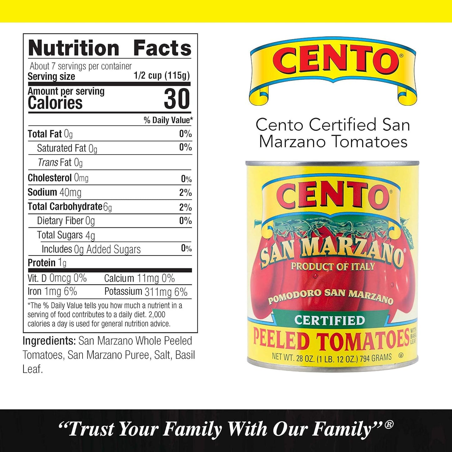 Cento Certified San Marzano Whole Peeled Plum Tomatoes, 28 Ounce, Pack Of 6