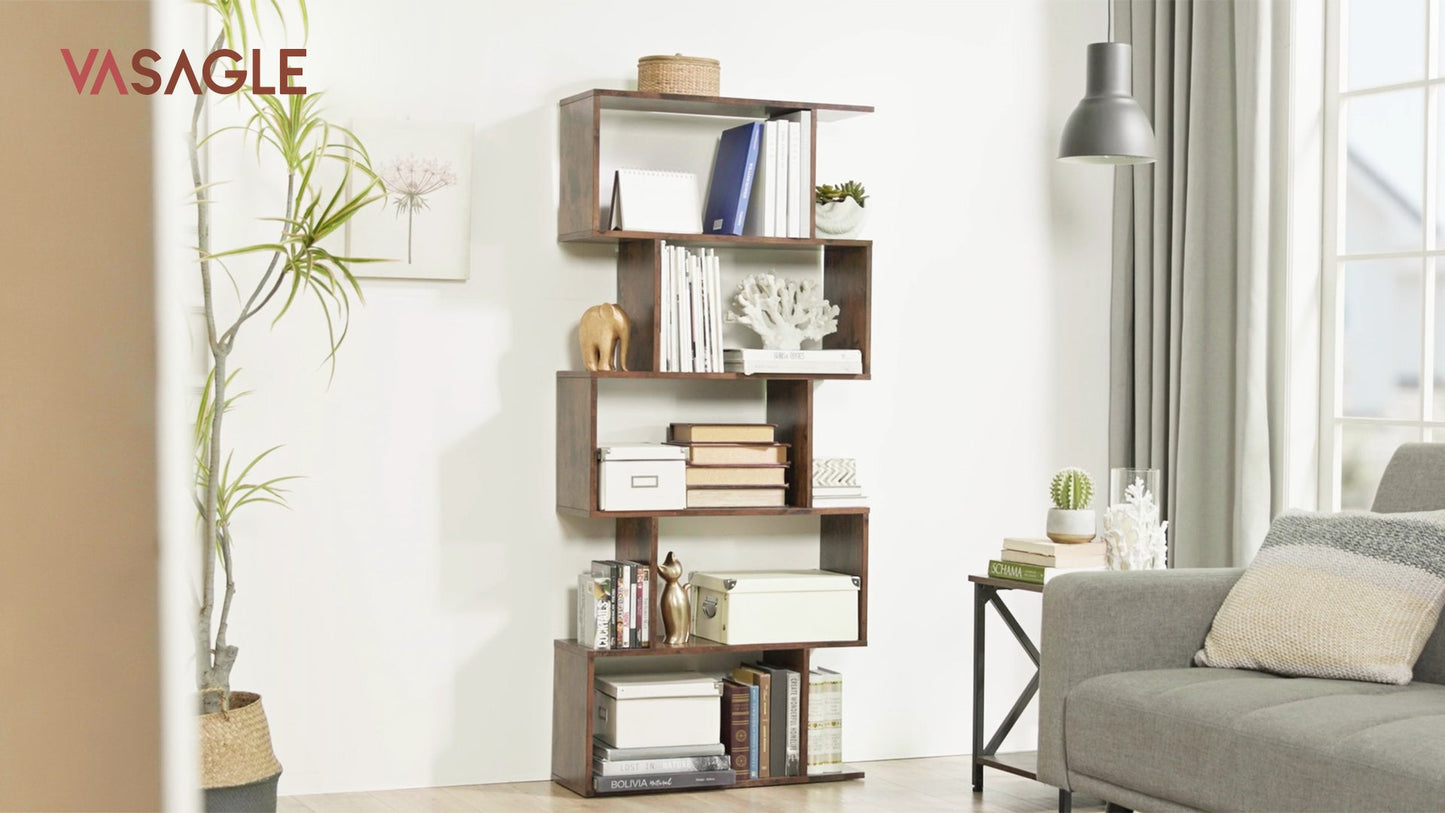 VASAGLE Bookcase, 5-Tier Bookshelf, Display Shelf and Room Divider, Freestanding Decorative Storage Shelving, Rustic Brown ULBC62BX, 27.6”L x 9.4”W x 62.6”H (70 x 24 x 159 cm)