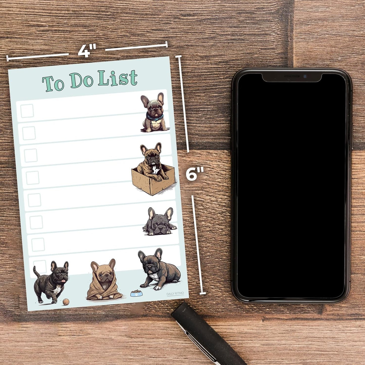 French Bulldog Puppies Sticky to Do List Notepad - Kawaii Dog Sticky Notes Stationary School Supplies for Frenchie Mom | French Bulldog Gifts for Frenchie Lovers | 4" x 6" 50 Pages