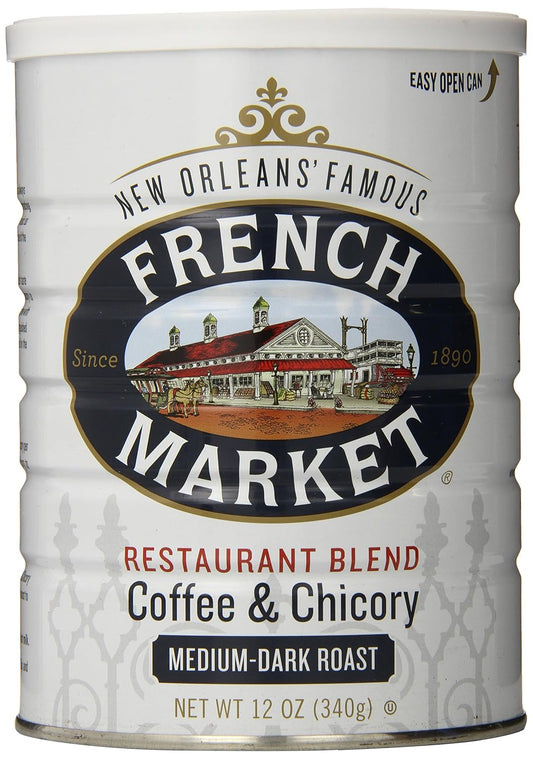 French Market Coffee & Chicory Restaurant Blend Medium-Dark Roast Ground Coffee, 12oz Can (Pack of 1)