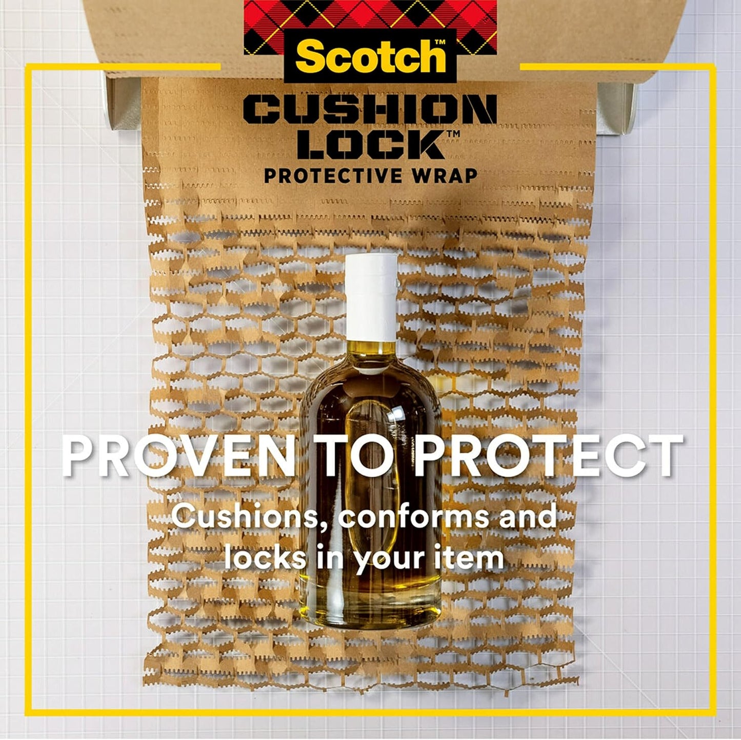 Scotch Cushion Lock Protective Wrap, 12 in x 30 ft, Sustainable Packaging Solution for Packing, Shipping and Moving,No Scissors or Tape Needed, Great Alternative to Bubble Cushion Wrap (PCW-1230),Tan