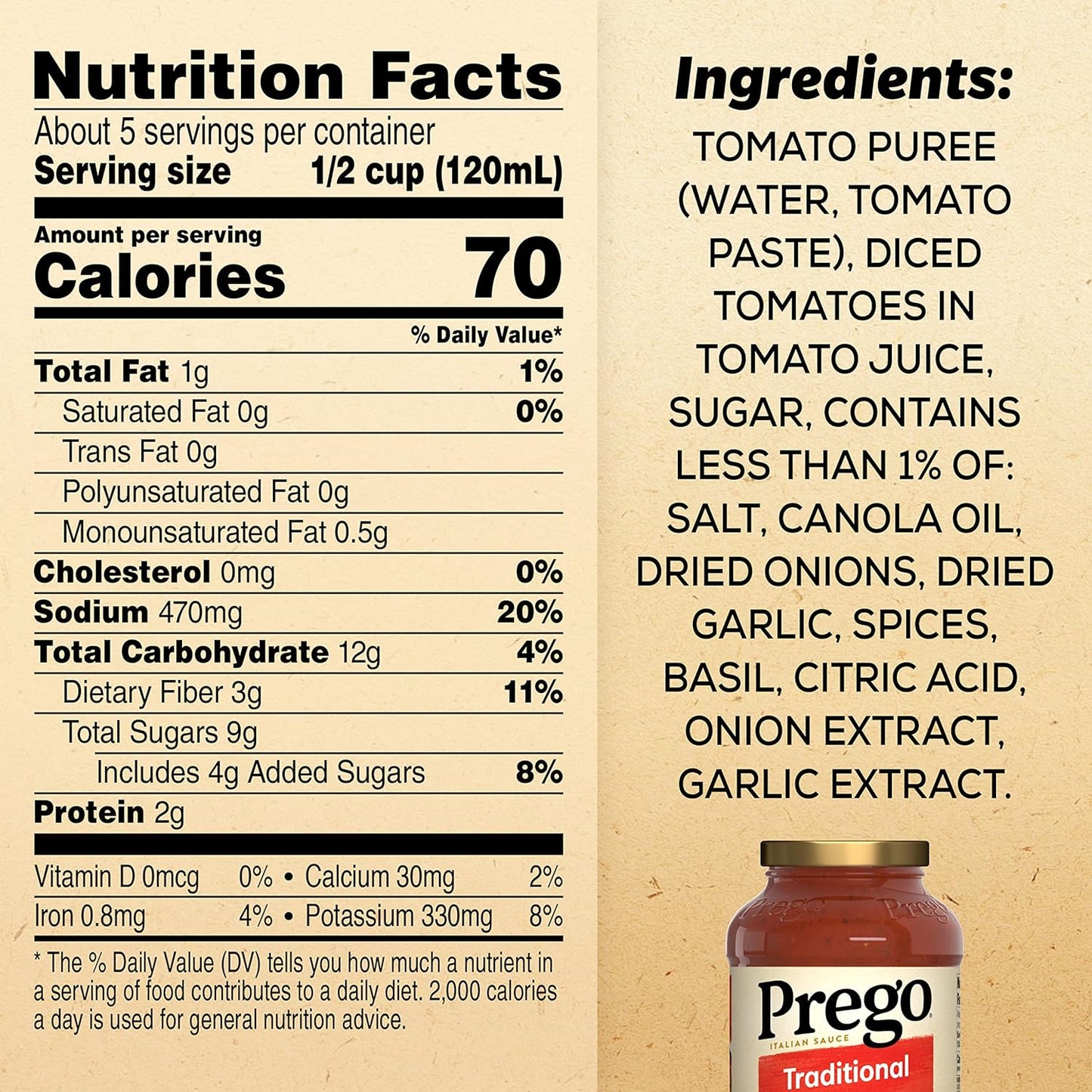 Prego Traditional Pasta Sauce, 24 Oz Jar