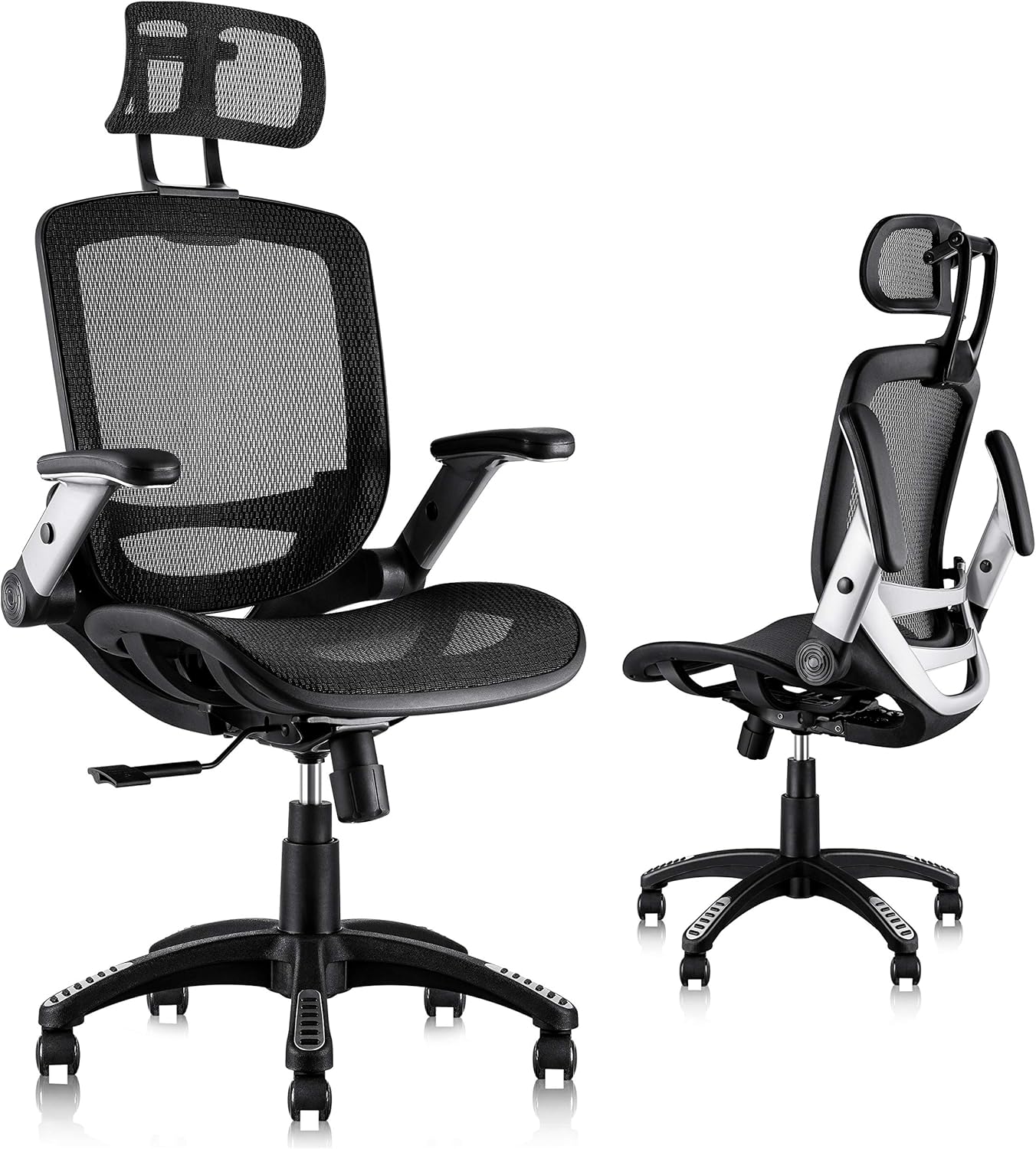 GABRYLLY Ergonomic Office Chair, High Back Home Desk Chair with Headrest, Flip-Up Arms, 90-120° Tilt Lock and Wide Cushion, Big and Tall Mesh Chairs for Man Woman, Black Task Chair