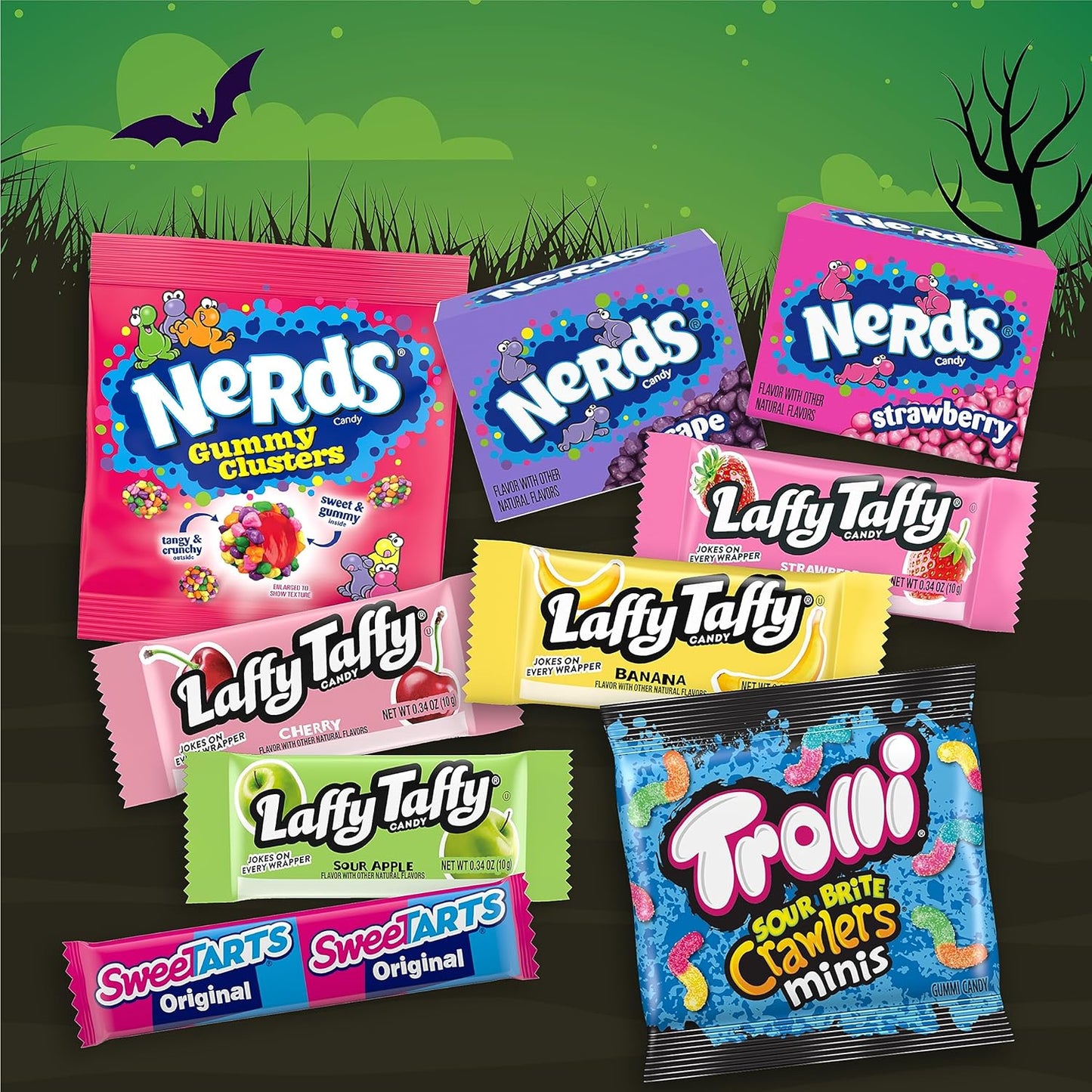 Ghost Goodies Halloween Candy Mixed Bag, SweeTARTS, Nerds, Trolli, Laffy Taffy, 100 count