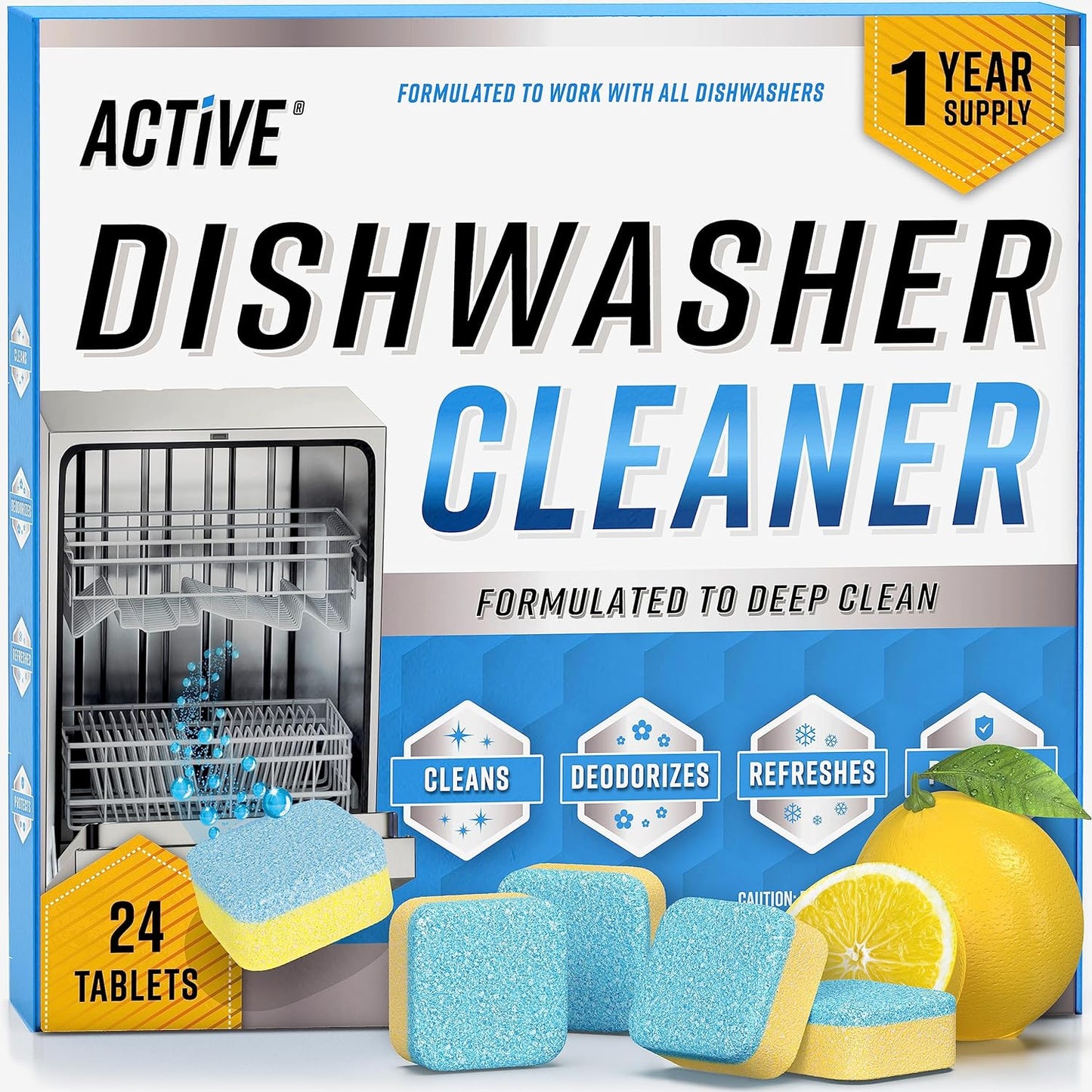 Dishwasher Cleaner And Deodorizer Tablets - 24 Pack Deep Cleaning Descaler Pods for Dish Washer Machine, Heavy Duty, Septic Safe, Natural Limescale Remover, Calcium, Odor, Smell - 12 Month Supply