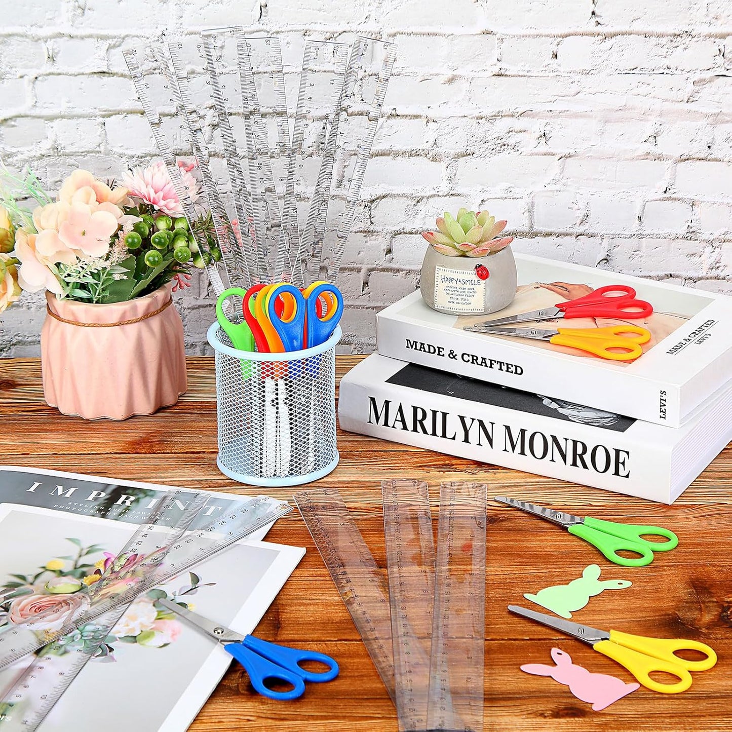 60 Pcs School Supplies Kit Bulk Includes 30 Pcs Safety Blunt Tip Student Scissors 30 Pcs 12 Inch Plastic Rulers Back to School Supply for Student Classroom Office(Clear)