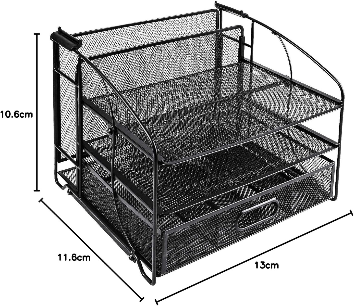 Amazon Basics Rectangular Desk Organizer 3 Tray w/Sliding Drawer and Hanging File Holder, Black