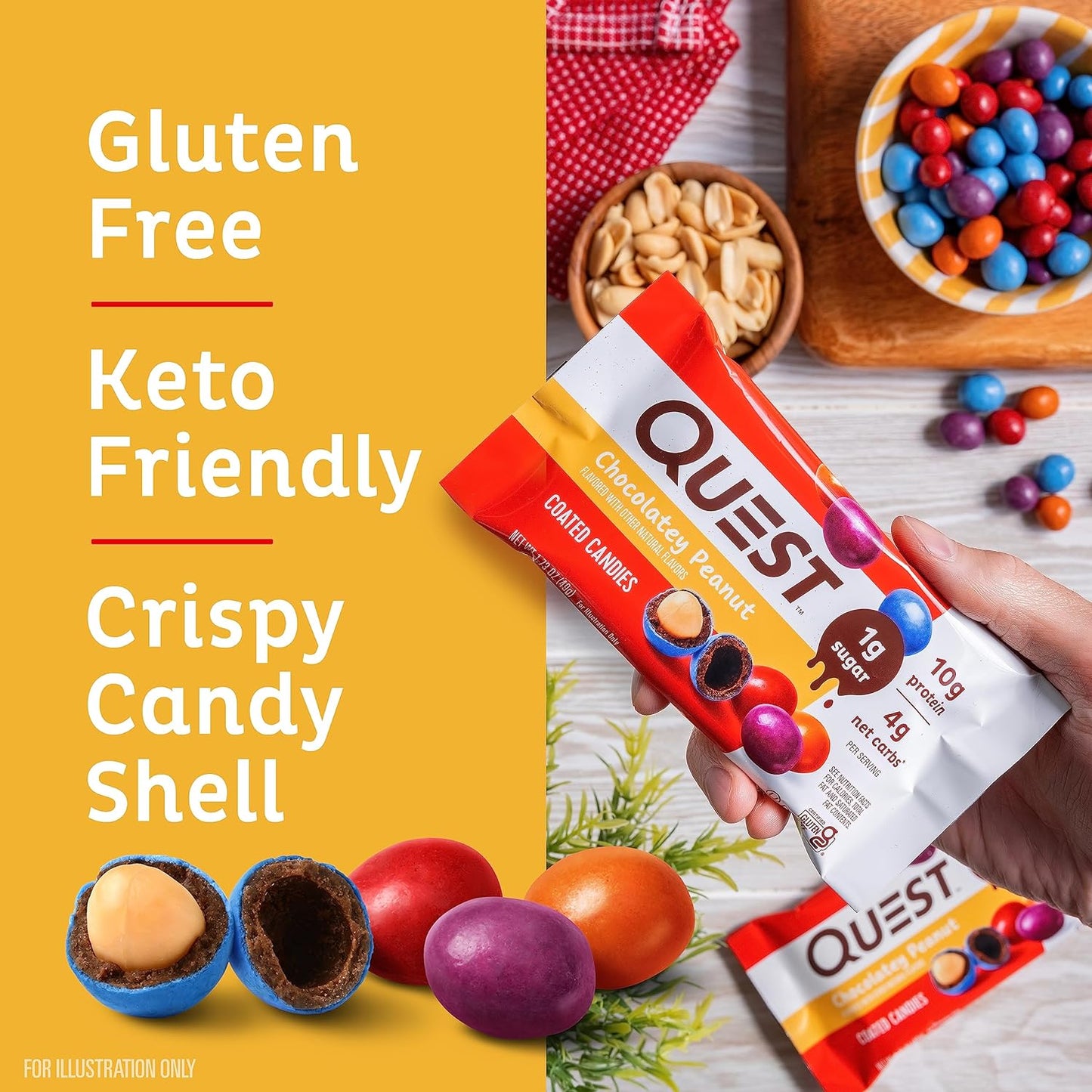 Quest Nutrition Coated Candies, Chocolatey Peanut, 1g Sugar, 10g Protein, 4g Net Carbs, Gluten Free, Keto Friendly, 12 Count