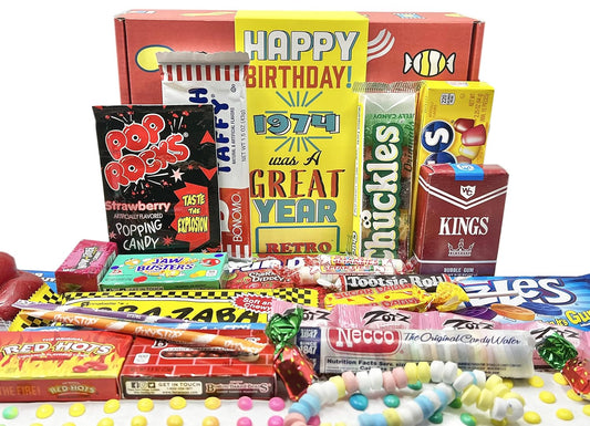 RETRO CANDY YUM ~ 1974 50th Birthday Gift Box of Nostalgic Candy from Childhood for 50 Year Old Man or Woman Born 1974 Jr