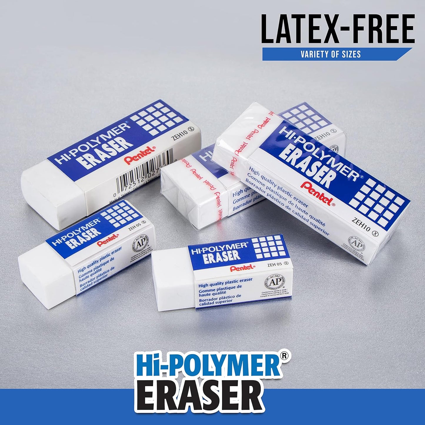 Pentel Hi-Polymer Block Eraser, Large, White, Pack of 10 Erasers (ZEH10PC10)