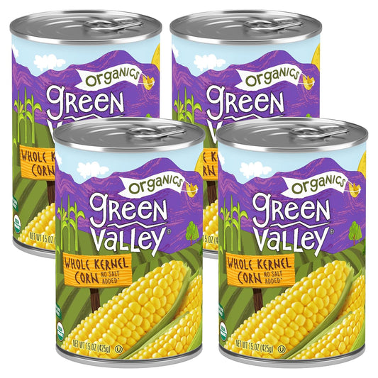 Green Valley Organics Whole Kernel Corn | Certified Organic | 100% Supersweet Variety Corn | 15 oz can (Pack of 4)