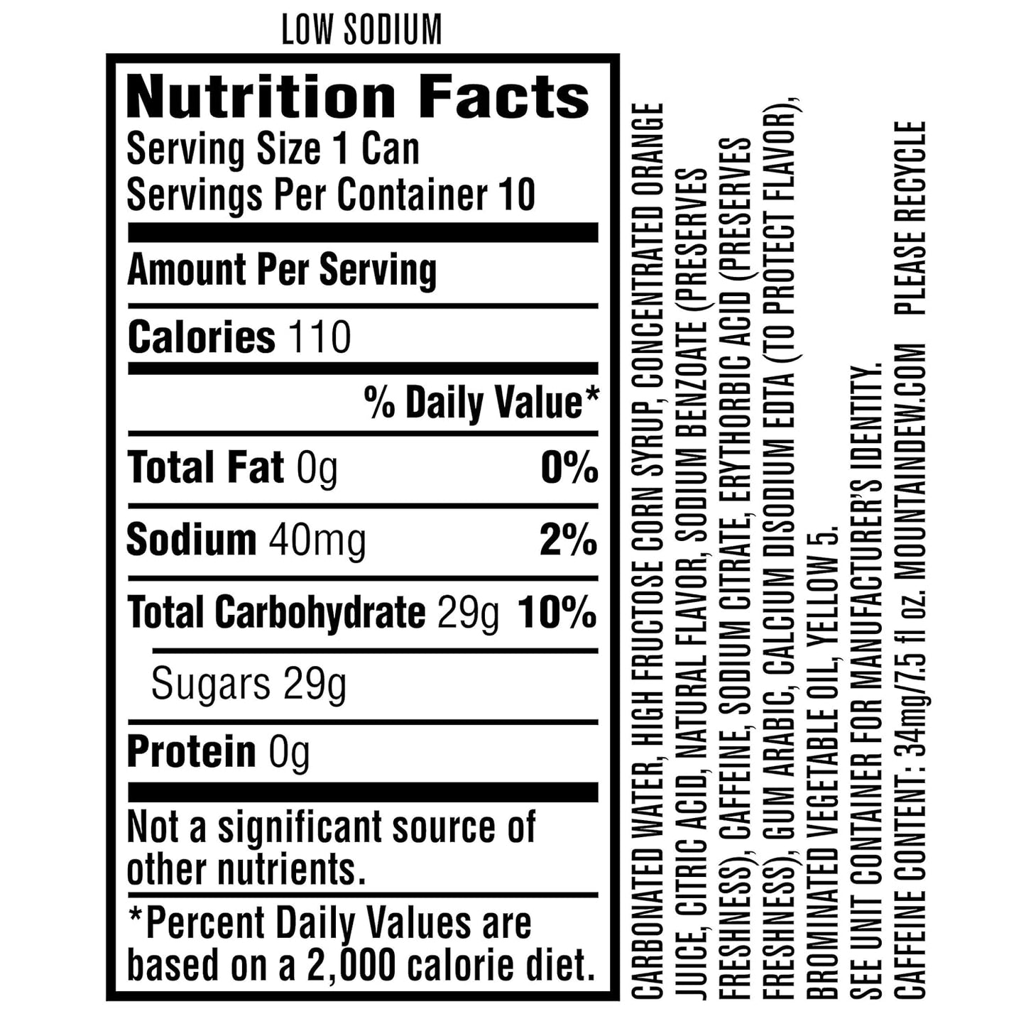 Mountain Dew Soda, Mini Cans, 7.5 Fl Oz (Two packs of 10)